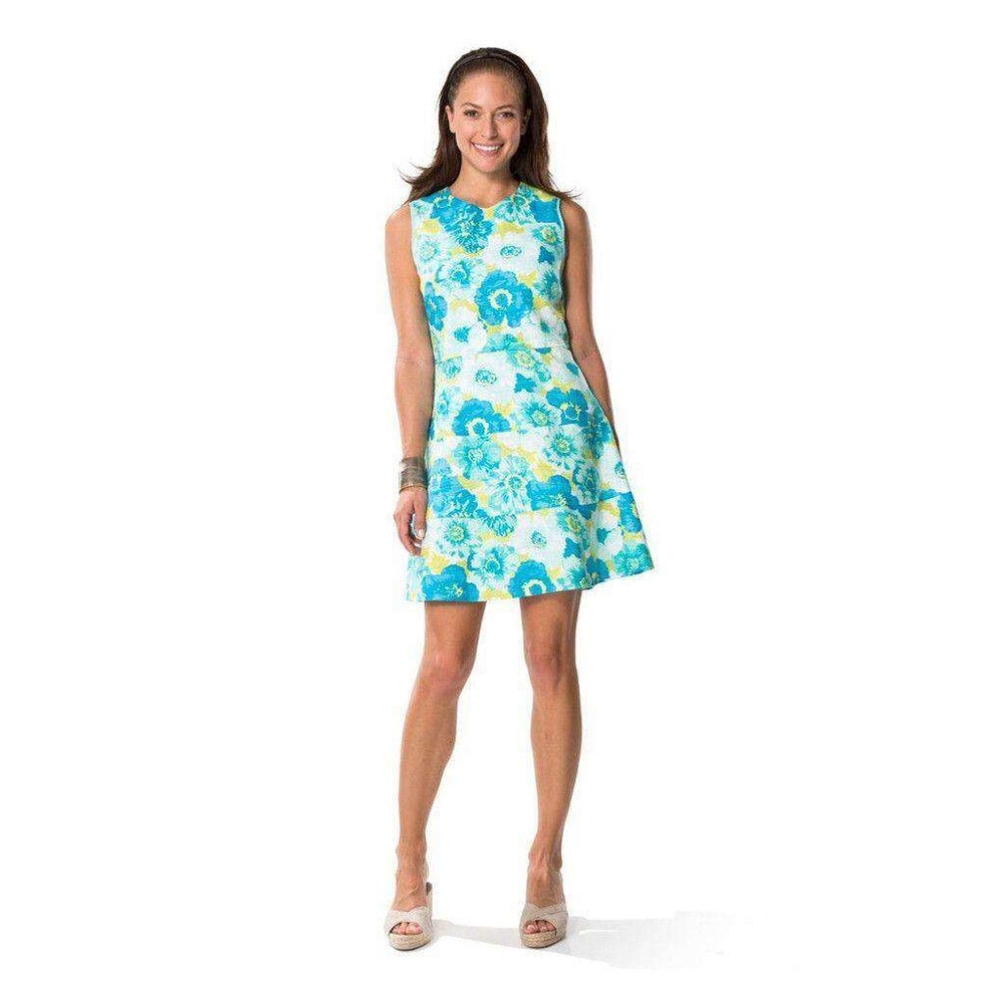 Sail to Sable Flower Basketweave Flirty Dress in Blue  sz 4